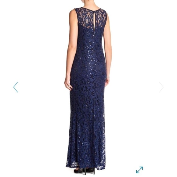 MARINA Navy Illusion Yoke Lace Gown Sequins Dress Size 8 NEW WITH TAG - Picture 4 of 15